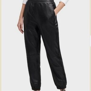DKNY Black Genuine Leather Joggers